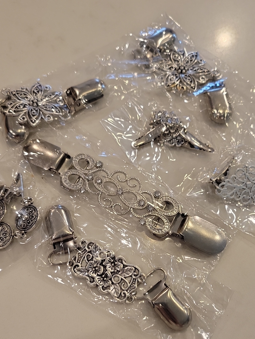 Amazon Silver Floral Clip-On Sweater Guards and Cardigan Clips